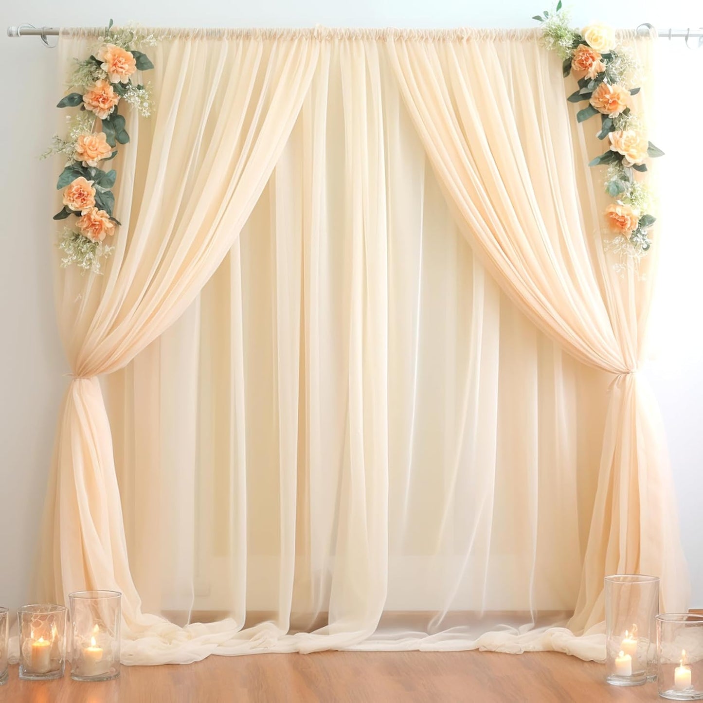 20ft X 10ft Champagne Tulle Backdrop Curtain for Parites, Sheer Backdrop Curtains Fabric Drapes for Wedding Ceremony Arch Party Stage Decorations