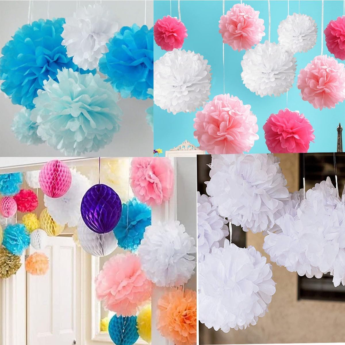 12pcs 10in 12in Orange Paper Pom Poms Tissue Paper Flower Hanging Paper Flower Balls Wedding Party Flower Decorations DIY Art Craft Blooms for Birthday Baby Shower Nursery Decor