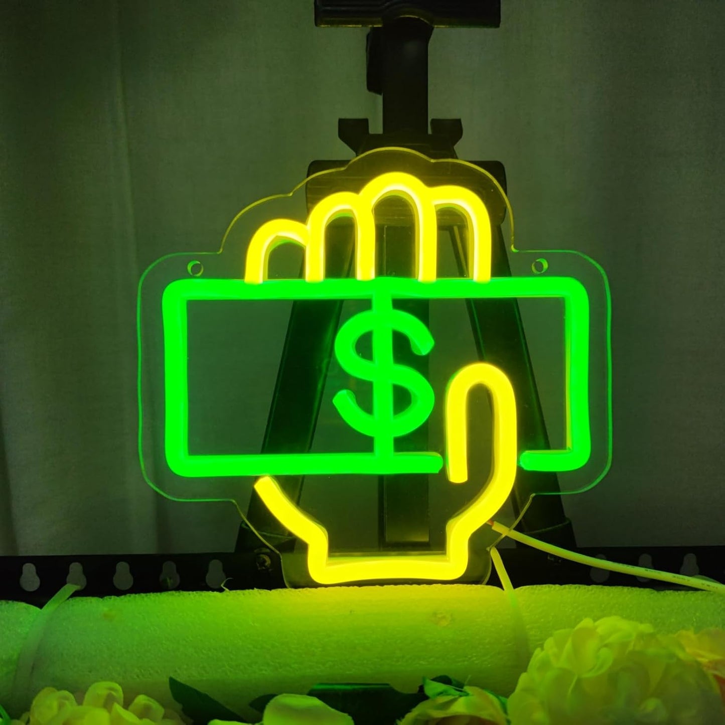 Cashier Neon Sign Love Money Neon Signs for Wall Decor, LED Light Signs for Supermarket, 7.8" x 7.5