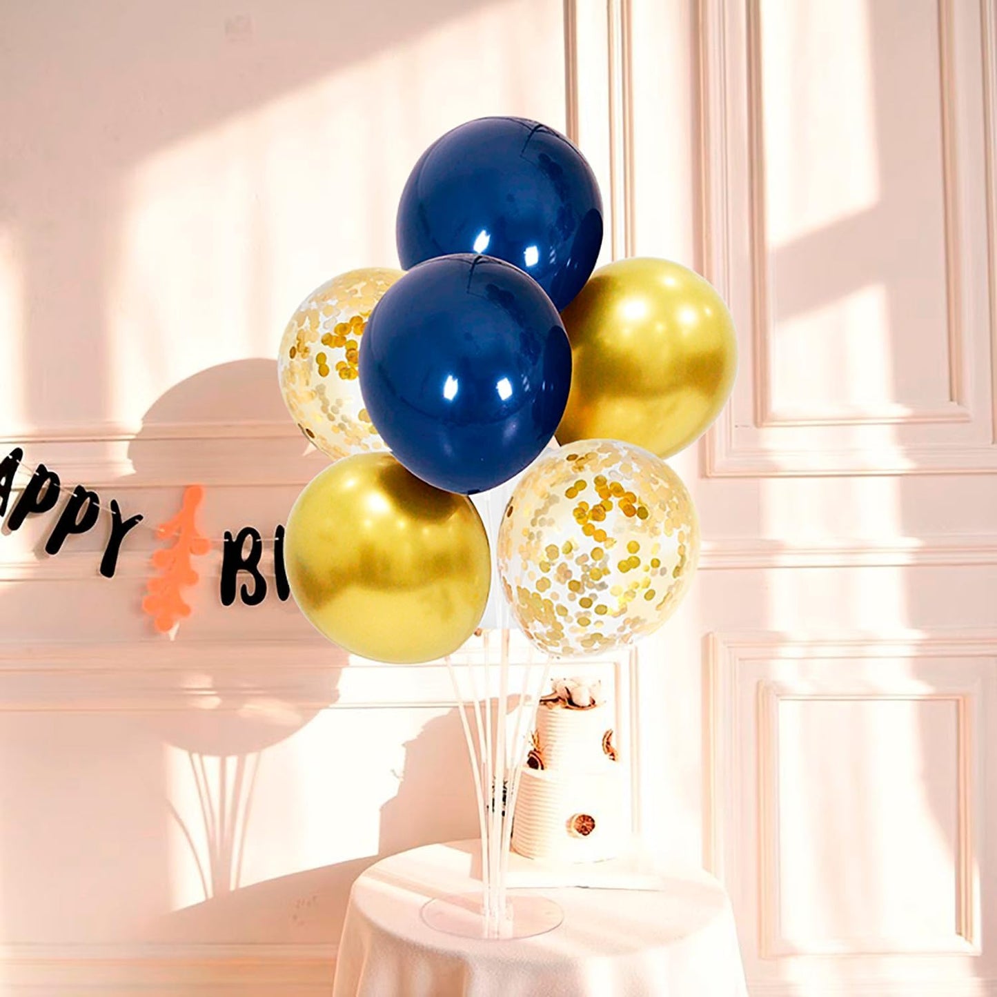 Navy Blue and Gold Balloon Stand Navy and Gold Balloons Centerpiece Table Decorations for Birthday Wedding Anniversary New Year Graduation Decorations Class of 2025(Gold navy set4)