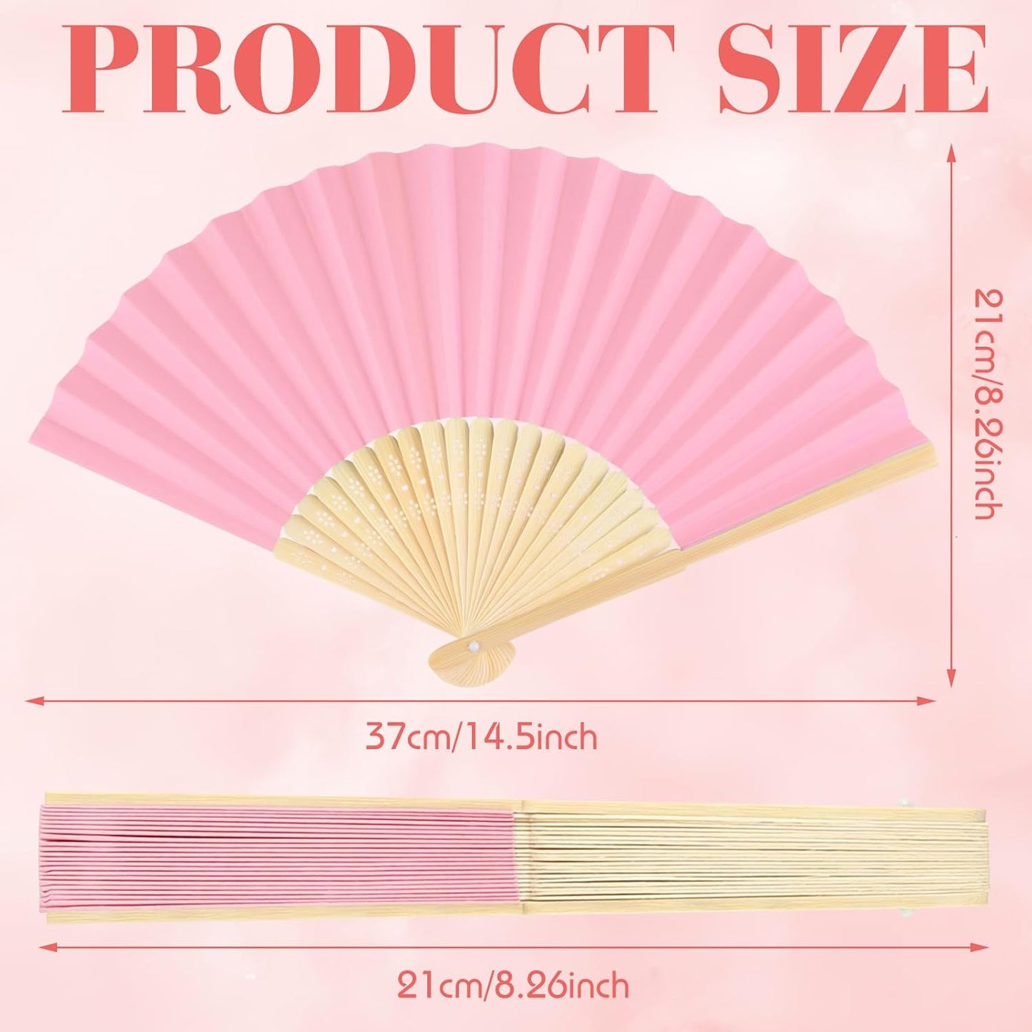 6 Pieces Pink Hand Held Bamboo Folding Fans Foldable Paper Fans Handheld for Women Girls Wedding DIY Decoration Church Home Party Favors Summer
