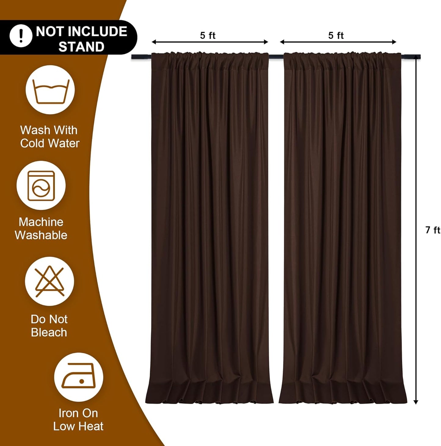 DWCN 10x7 FT Backdrop Curtains for Parties, Photography Backdrop Drapes with Rod Pockets for Wedding Decorations Stage Birthday Family Gatherings, 2 Panels 5ft x 7ft, Brown