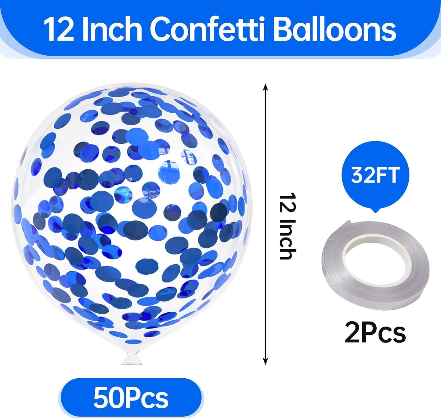 50pcs Blue Confetti Balloons,12 inch Latex Balloon with Blue Confetti Inside for Birthday Family Party Wedding Party Baby Shower Decoration Supplies
