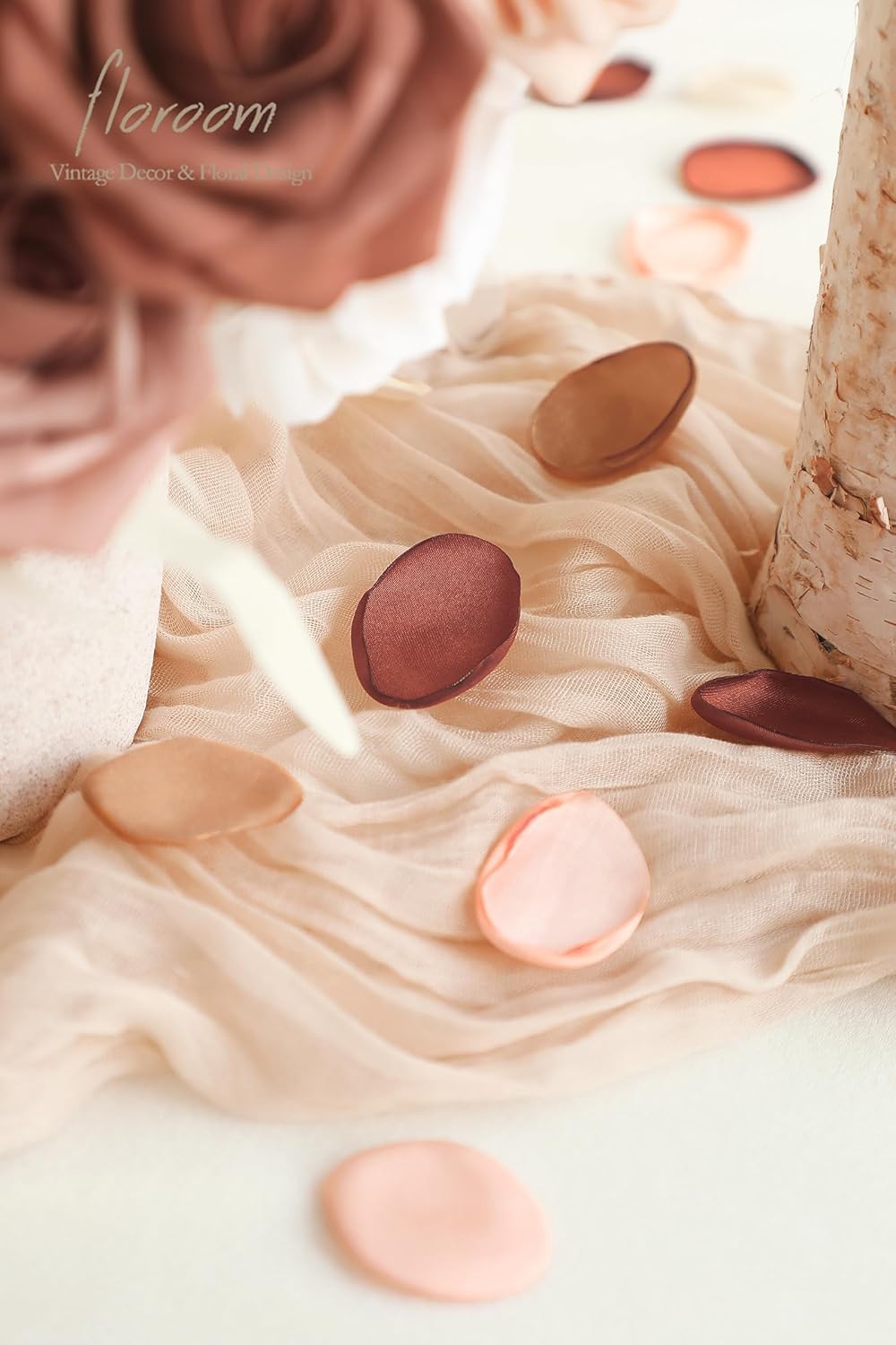 Floroom 300pcs Rose Petals Earth Tones Brown Faux Silk Flower Petals for Wedding Flower Girl Basket Aisle Scatter Dinner Table Centerpieces Party Confetti Bridal Shower Romantic Night Decoration