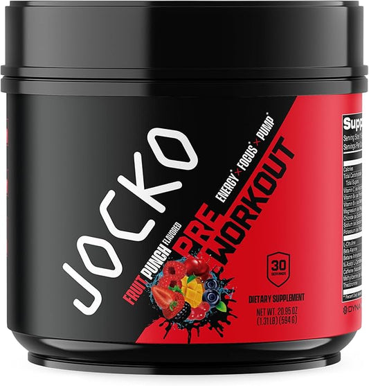 Jocko Fuel Pre Workout for Men & Women - High Stim Low Sugar Blend with Beta Alanine + L-Citrulline, Support Muscle Pump, Energy, & Recovery, 200mg of Caffeine Fruit Punch, 30 Servings 1.31lbs (594 G)