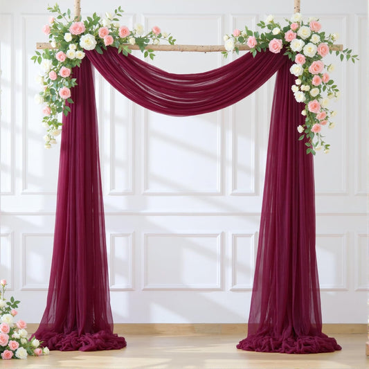 Wedding Arch Draping Fabric Backdrop 2 Panel 30" x 19Ft Burgundy Drapes Curtains for Wedding Reception Sheer Tulle Backdrop Curtain for Ceremony Birthday Party Baby Shower Arbor Ceiling Decorations