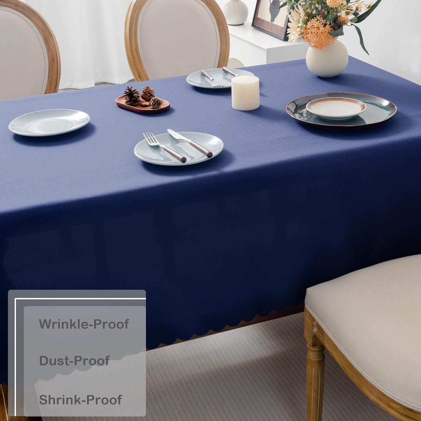 Rectangle Navy Tablecloth 60 x 84 Inch Polyester Fabric Washable Table Cloth Decorative Wrinkle Resistant Solid Color Table Cover for Kitchen Dinning Party Wedding Camping