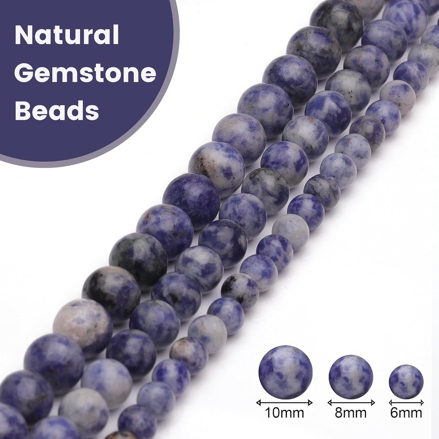10mm Natural Stone Beads for Jewelry Making,Blue Sodalite Polished Smooth Round Gemstone Beads for Bracelet Necklace 15 Inch