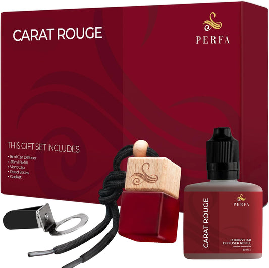 Carat Rouge Car Air Fresheners Gift Set | Luxury Perfume-Inspired Car Air Freshener for Women | Strong and Sophisticated Car Scents for Women | Refillable Essential Oil Infused Car Cologne by Perfa