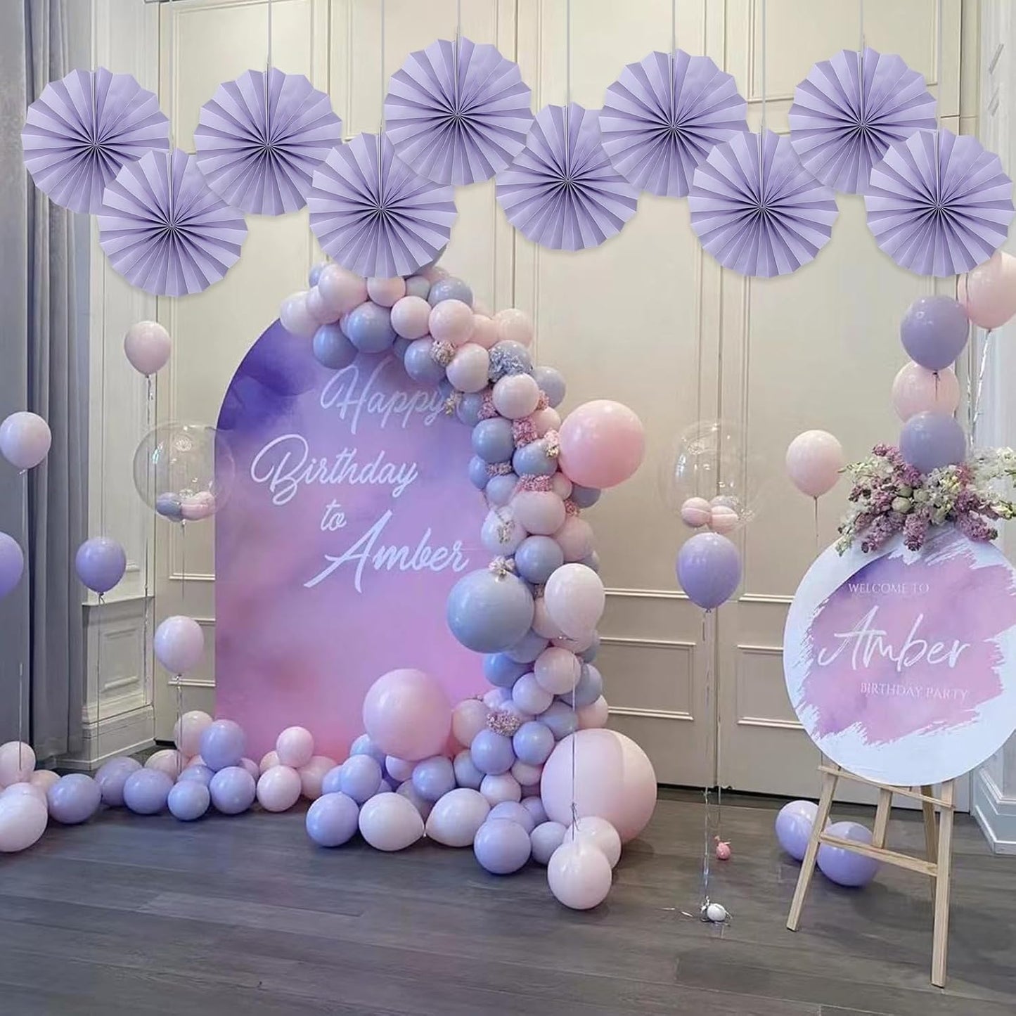 Purple Birthday Decorations,DIY Purple Paper Fans Hanging Decoration ,Party Decorations for Adults 8in,Little Mermaid Party Decor,Baby Shower Decorations 30 Color DIY Set (Light Purple)
