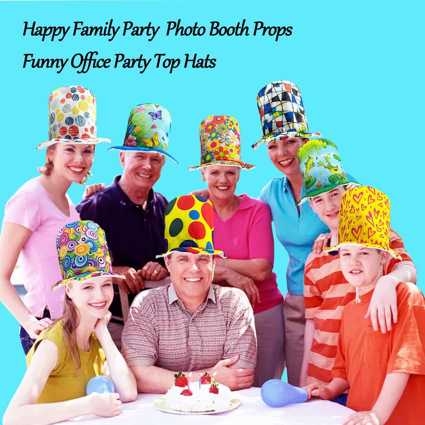 6 Assorted Pattern Funny Party Top Hats - Novelty Crazy Hats - Dress Up Costume Hats - Photo Booth Props for Adults Teen