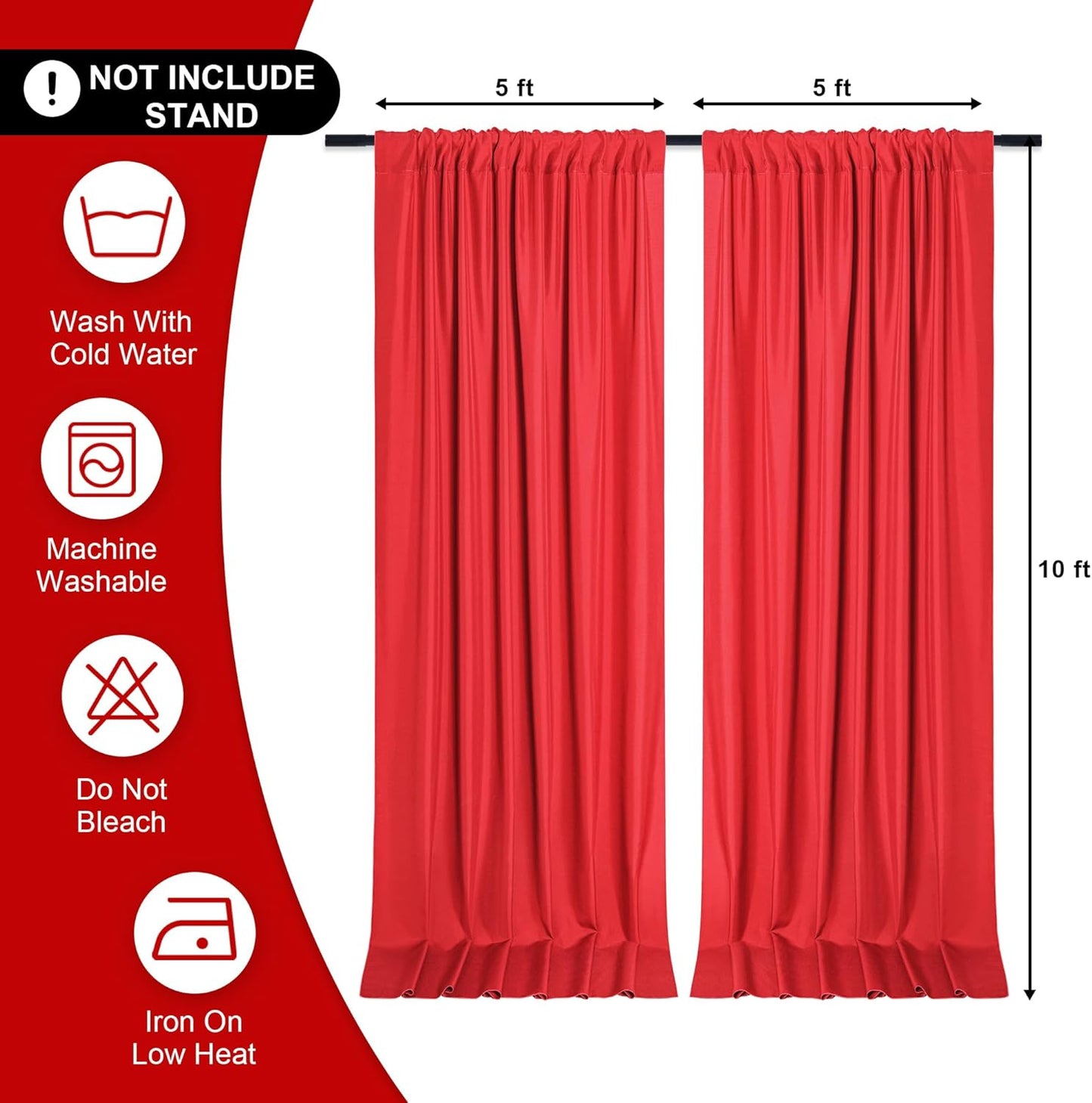 DWCN 10x8 FT Red Backdrop Curtains for Parties, Photography Backdrop Drapes with Rod Pockets for Wedding Decorations Stage Birthday Family Gatherings, 2 Panels 5ft x 8ft