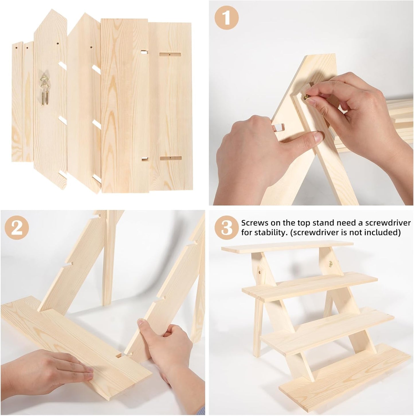 ZYP 4 Tier Wood Cupcake Display Stand,Retail Cookie Display Riser,Rustic Tiered Table Display Stand for Vendors Home Wedding Party,Nature