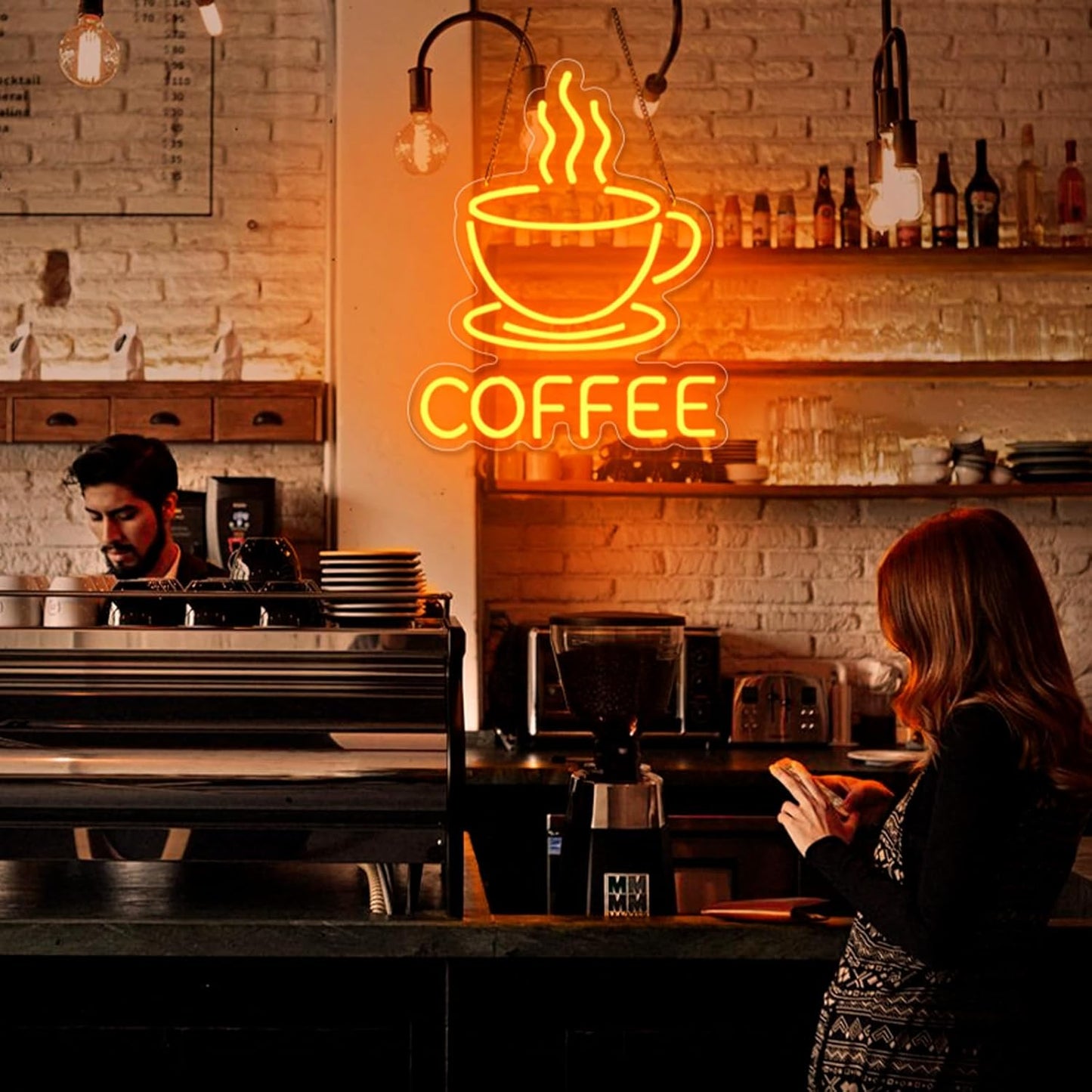 Coffee Neon Sign for Wall Decor, Dimmable USB Powered Bright Led Signs for Business Acrylic LED Neon Coffee Light up Sign for Shop Station Art Decor Party Decorations (15.7 * 12.8inches)