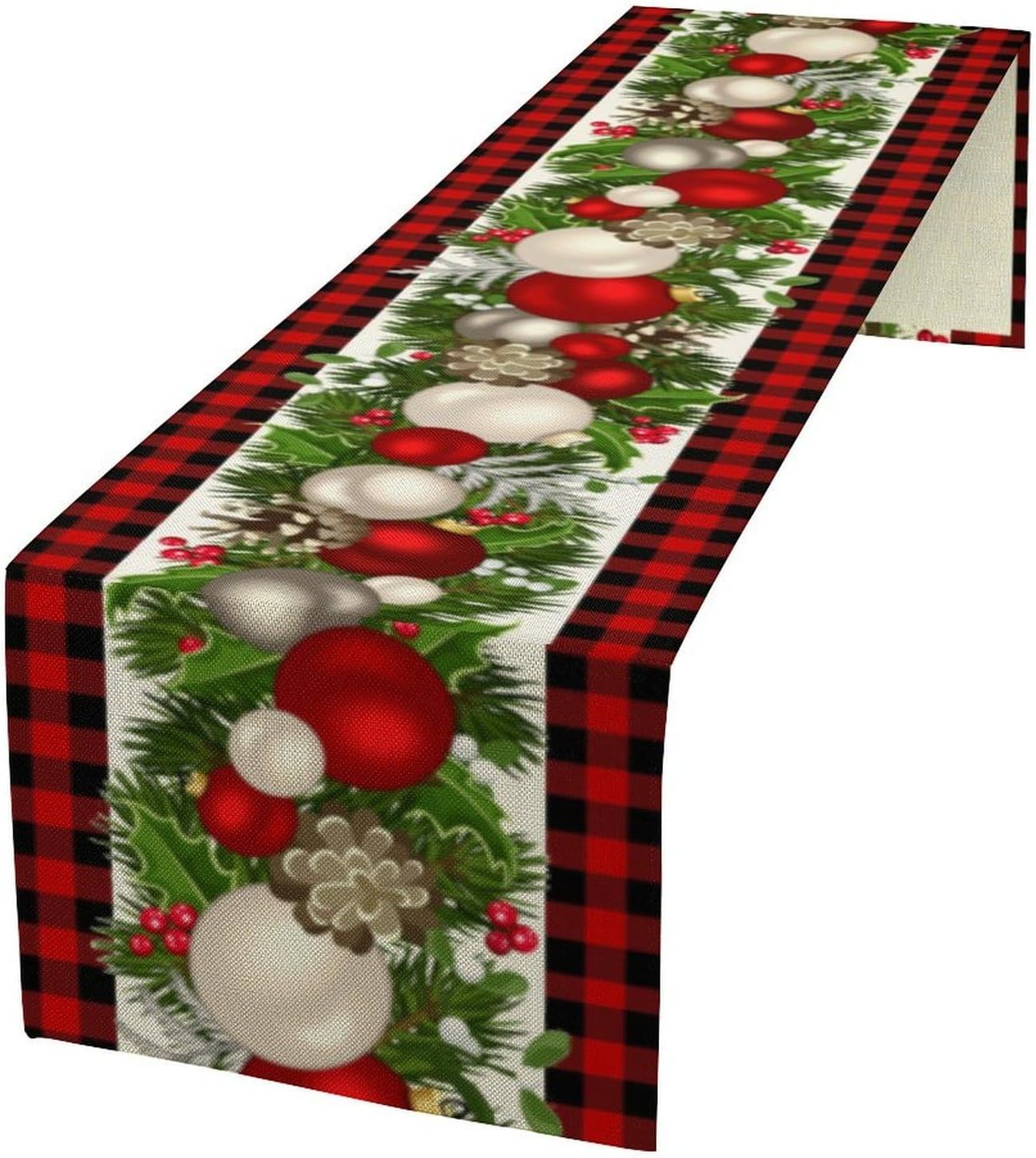 Christmas Table Runner,Seasonal Winter Xmas Holiday Farmhouse Table Cloth Kitchen Dining Table Decoration for Home Party Decor 13x120 Inch
