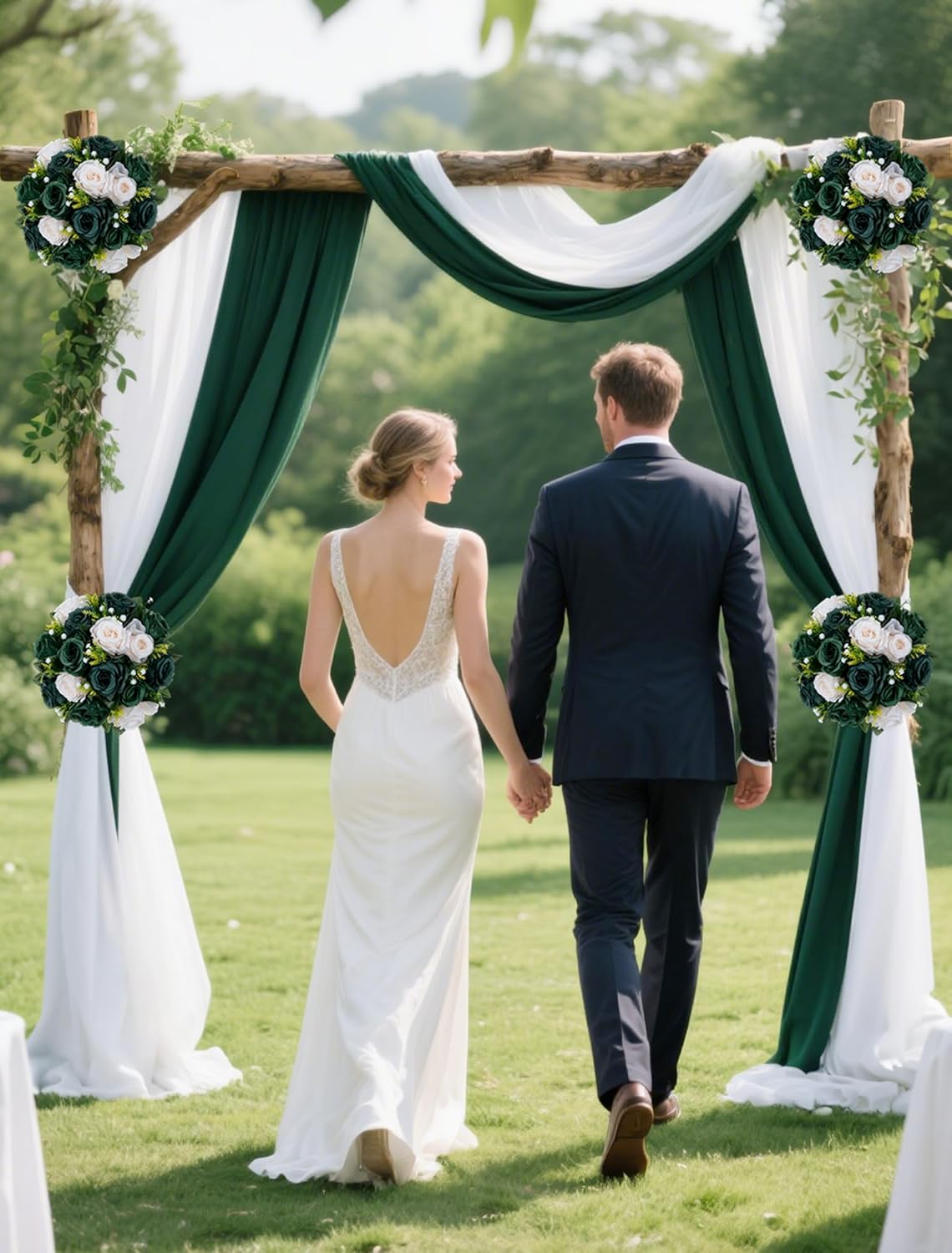 BLOSMON Green Flowers Artificial for Decoration: 2 Pcs Fake Rose Balls Centerpiece for Wedding Table - Faux Silk Kissing Bouquet Floral Arrangement for Home Party Event Decor