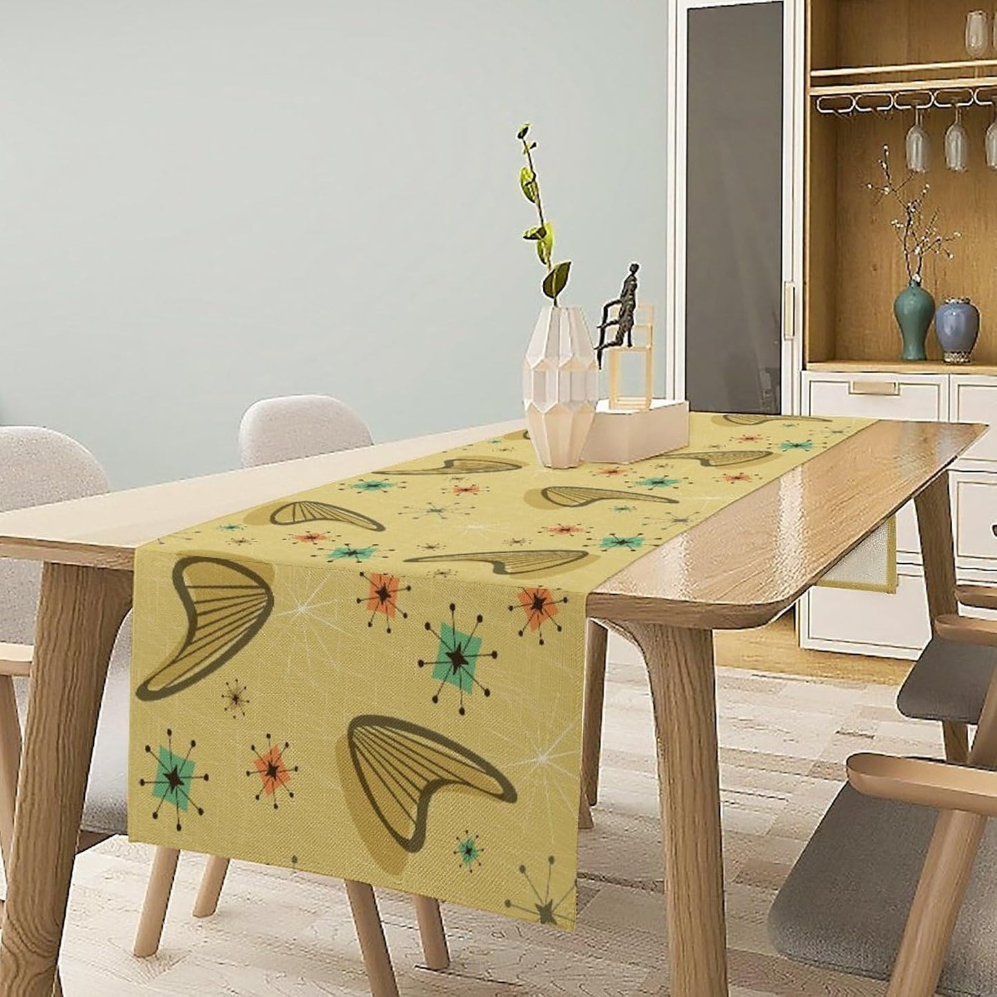 Mid Century Table Runner, Modern Atomic Pattern Absctract Geometric Retro 1950S 1960S Dinner Runner for Home Kitchen Dining Table Decoration, 13x120 Inch