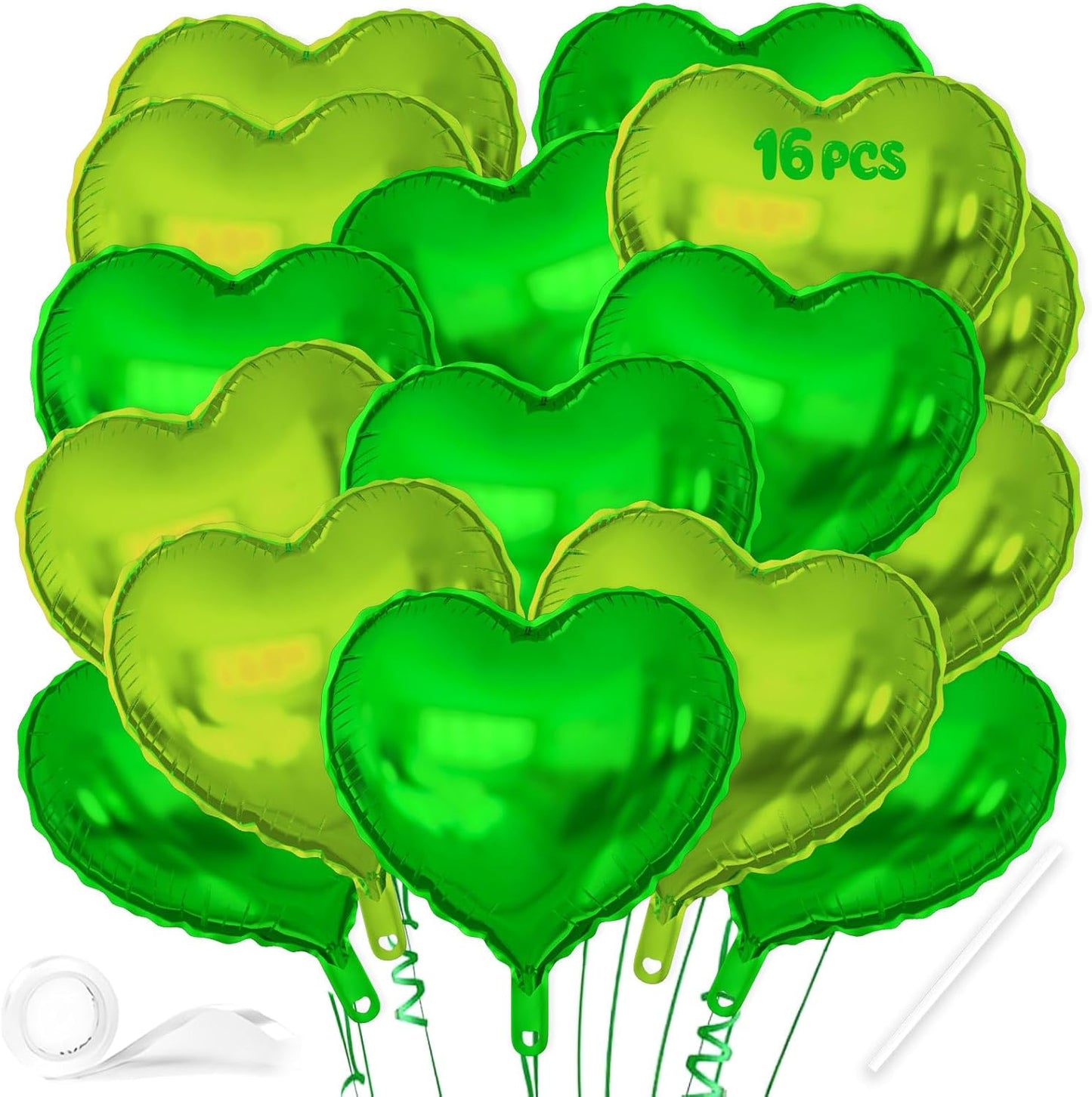 16 Pcs Heart Balloons, 18 Inch Lime Green Love Heart Shaped Foil Balloons for Wedding Anniversary Birthday Party Valentine Decorations Baby Shower Bridal Shower Engagement Decorations Supplies