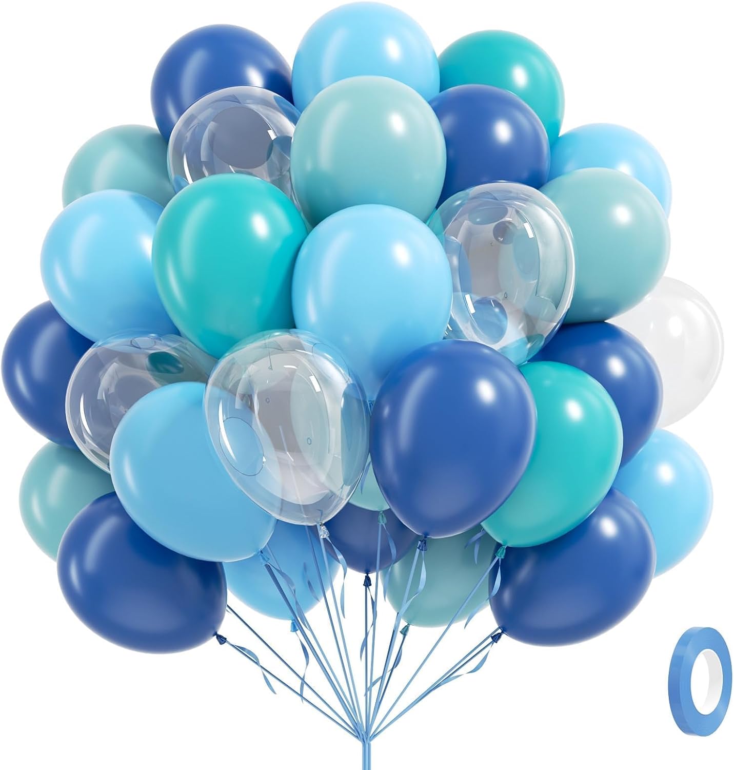60pcs Under the Sea Balloons, Ocean Balloon with Light Blue Dusty Blue Teal Clear Balloons for Ocean Themed Under the Sea Baby Shower Birthday Party Decorations