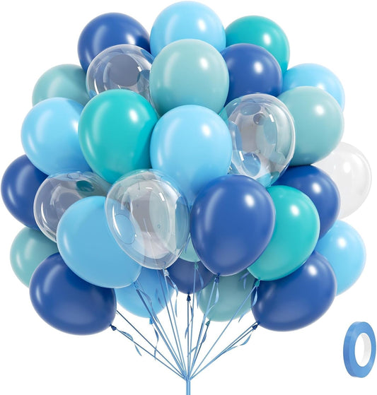 60pcs Under the Sea Balloons, Ocean Balloon with Light Blue Dusty Blue Teal Clear Balloons for Ocean Themed Under the Sea Baby Shower Birthday Party Decorations