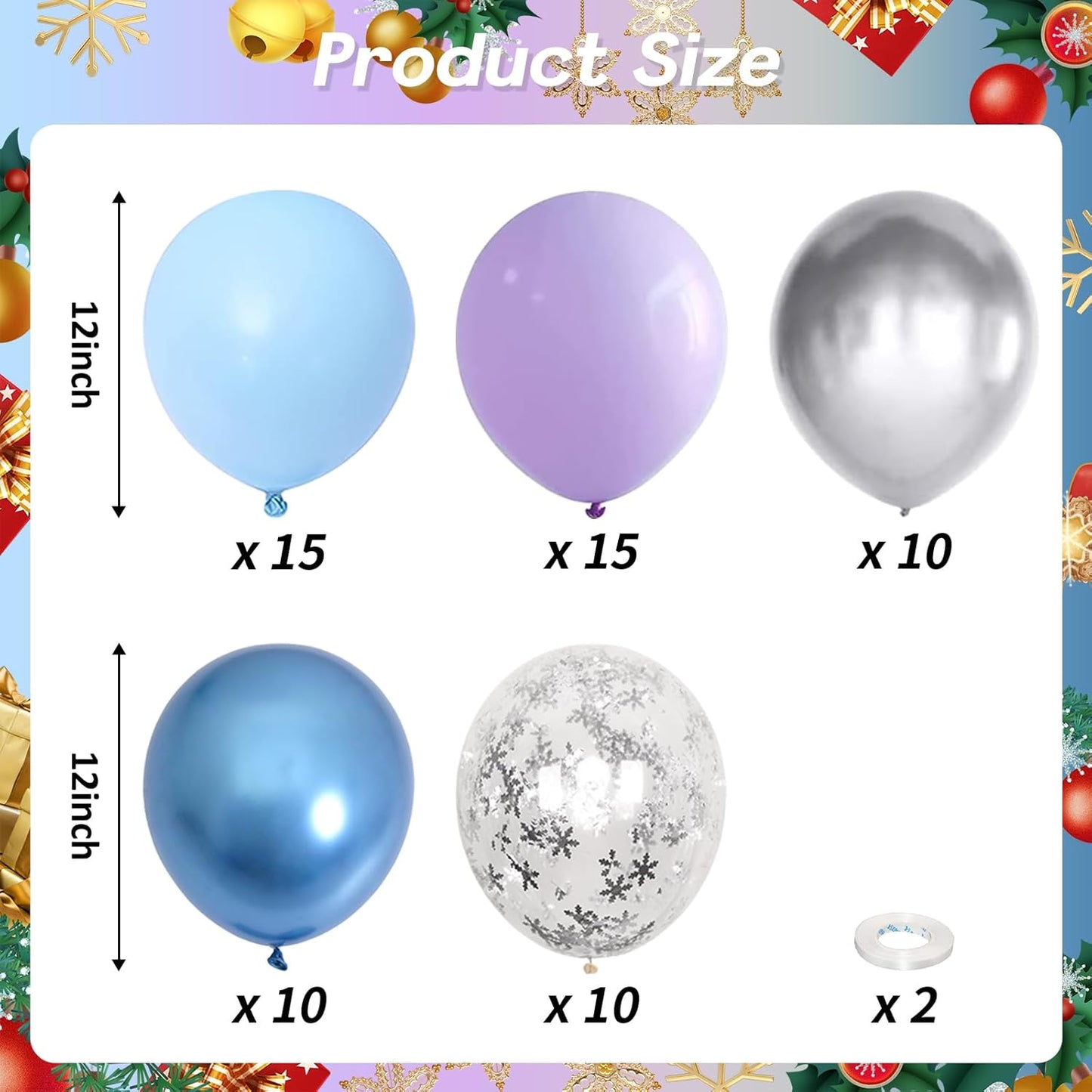 Winter Wonderland Balloons, 60PCS Blue Purple Snowflakes Balloons for Ice Wonderland Christmas Baby Shower Princess Theme Birthday Party Decorations Supplies