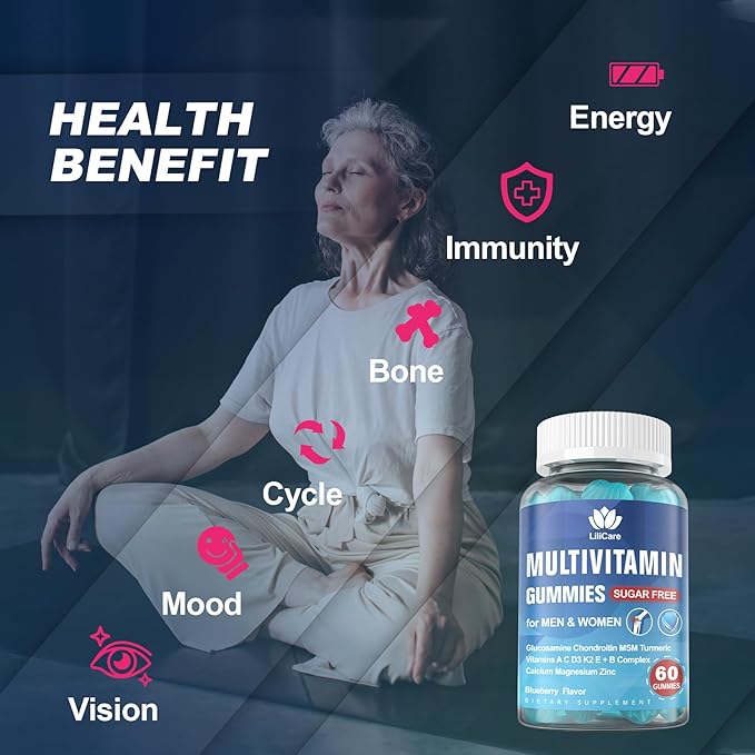 Methylated Multivitamin for Men/Women Gummies, Mens/Womens Multivitamin 50 Plus, with Glucosamine Chondroitin MSM Echinacea Sugar Free Chewable Multi Vitamins B D3 K2 A C E for Adults Seniors, 120 Cts