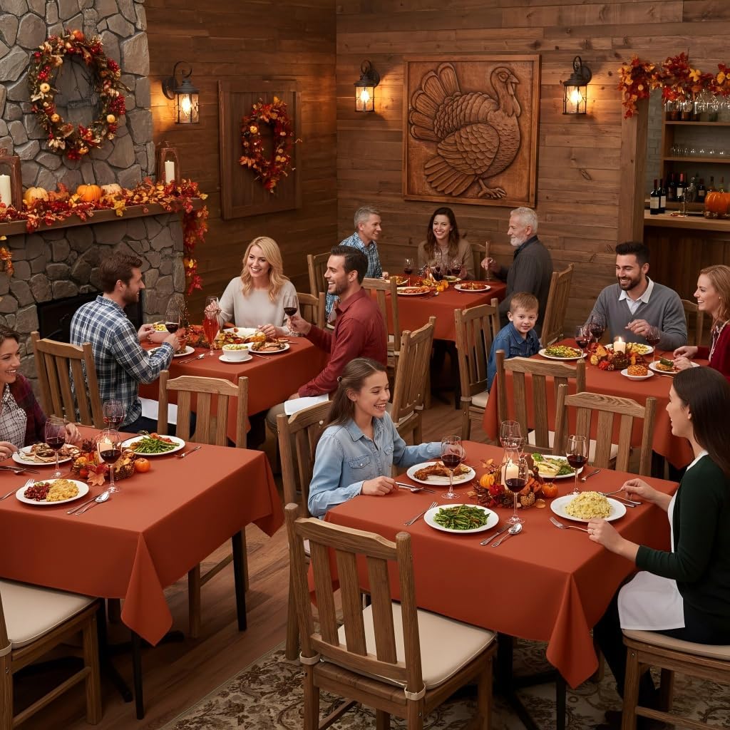 sancua Thanksgiving Square Tablecloths 54x54 Inch Rust, 2 Pack Fabric Fall Table Cloth for Square or Round Tables, Burnt Orange Washable Polyester Table Cover for Dinner, Holiday Party, Display Tables