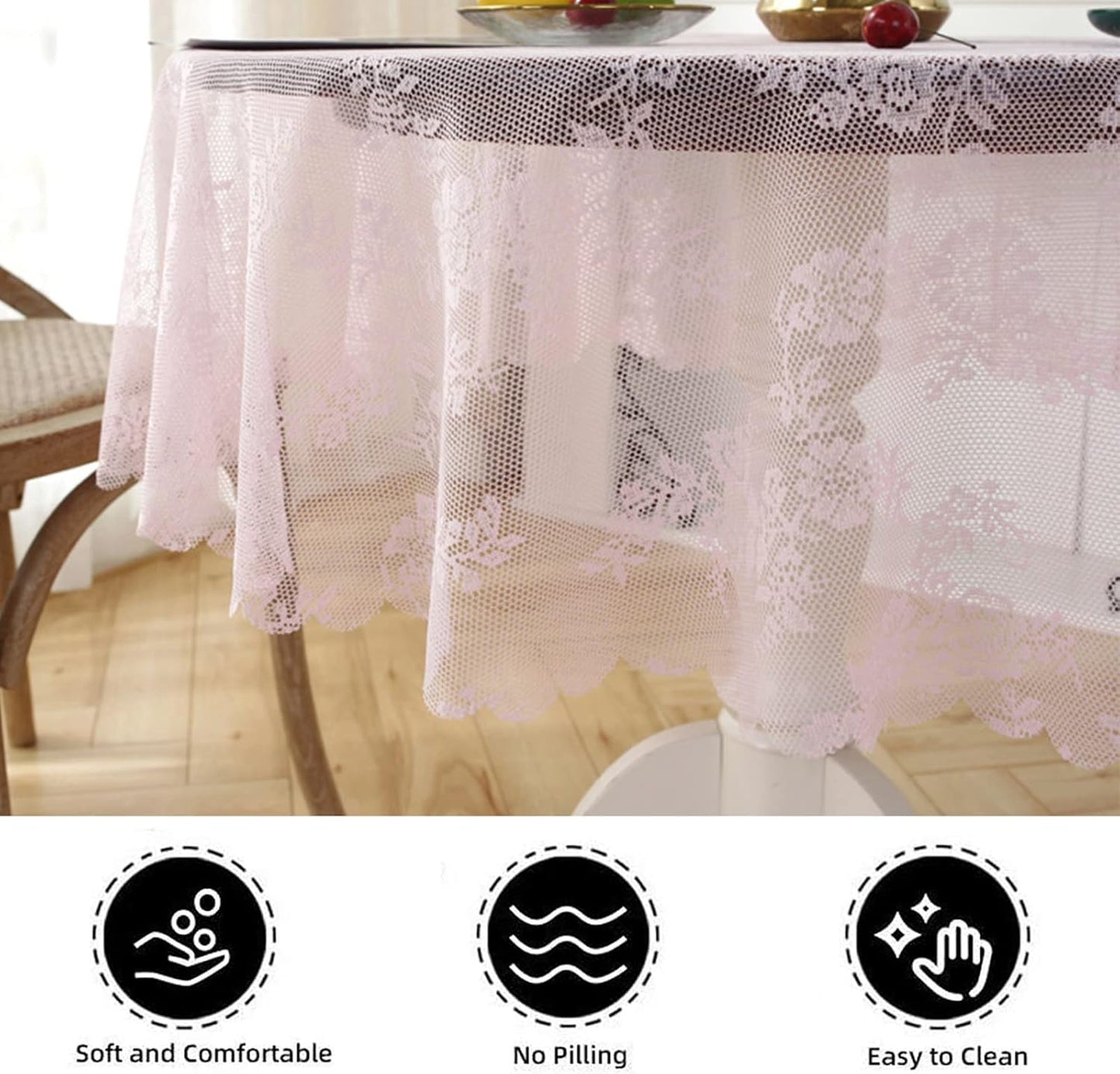 Jeloris Round Lace Tablecloth with Elegant Scalloped Bottom for Any Special Event Such as Wedding, Birthday Party, Baby Shower, Anniversary (70 inch, Style 2)