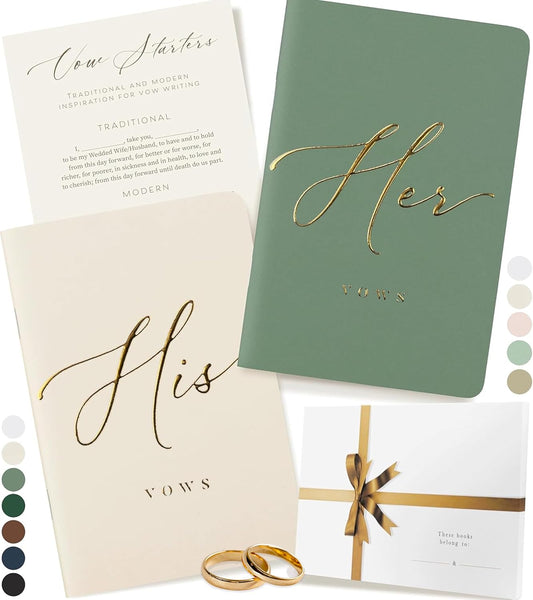 ARTESORI Wedding Vow Book for Her & Him, Soft Touch, Gold Engraving, 28 Lined Pages, Wedding Vow Books His and Hers, Wedding Essentials, Wedding Registry Gifts, His and Hers Gifts [Sage & Ivory]