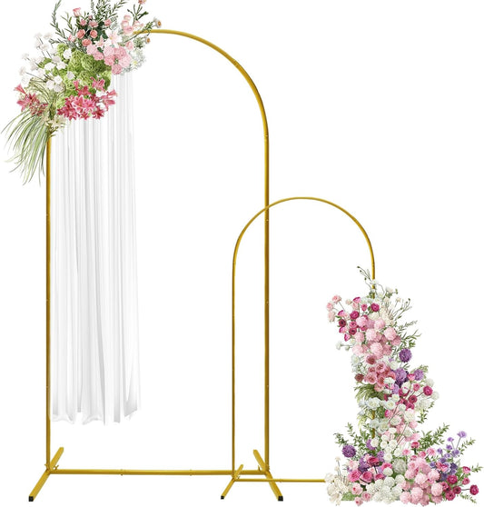 U+U 7.2FT, 6FT Arch Backdrop Stand, Gold Wedding Arch Stand Set of 2 for Birthday Party Bridal Baby Shower Balloon Arch Decoration (7.2FT, 6FT)