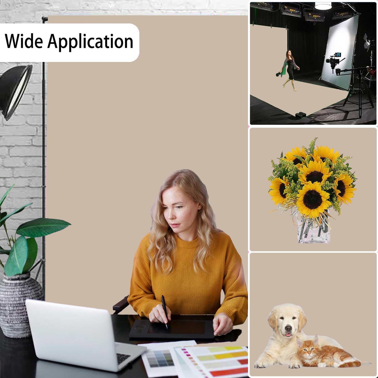 Beige Photo Backdrop, Photo Booth Portrait Photography Backdrops, Studio Beige Backdrop for Photoshoot Streaming Video Shooting 6x9ft