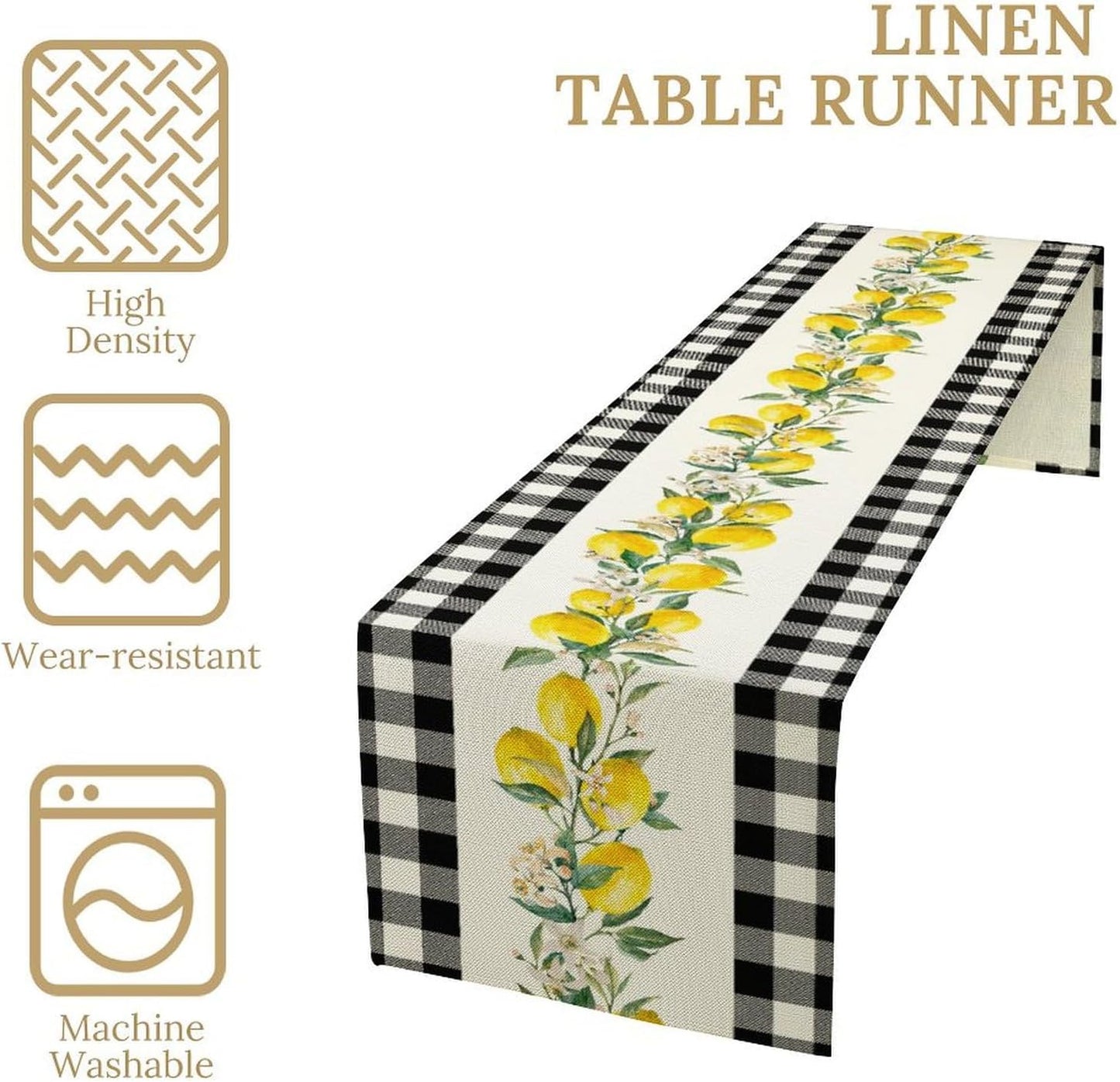 Lemon Table Runner,Black Buffalo Plaid Lemon Table Runner Farmhouse Style Spring Summer Home Kitchen Dinding Room Table Decoration 13x72 Inch