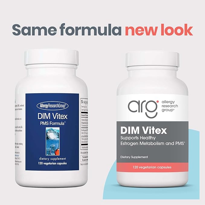 Allergy Research Group DIM Vitex Supplement - Supports Healthy Hormone Balance & Menstrual Cycle, PMS Formula, Vitamin B6, Hypoallergenic, Vegetarian Capsules, Soy-Free - 120 Count
