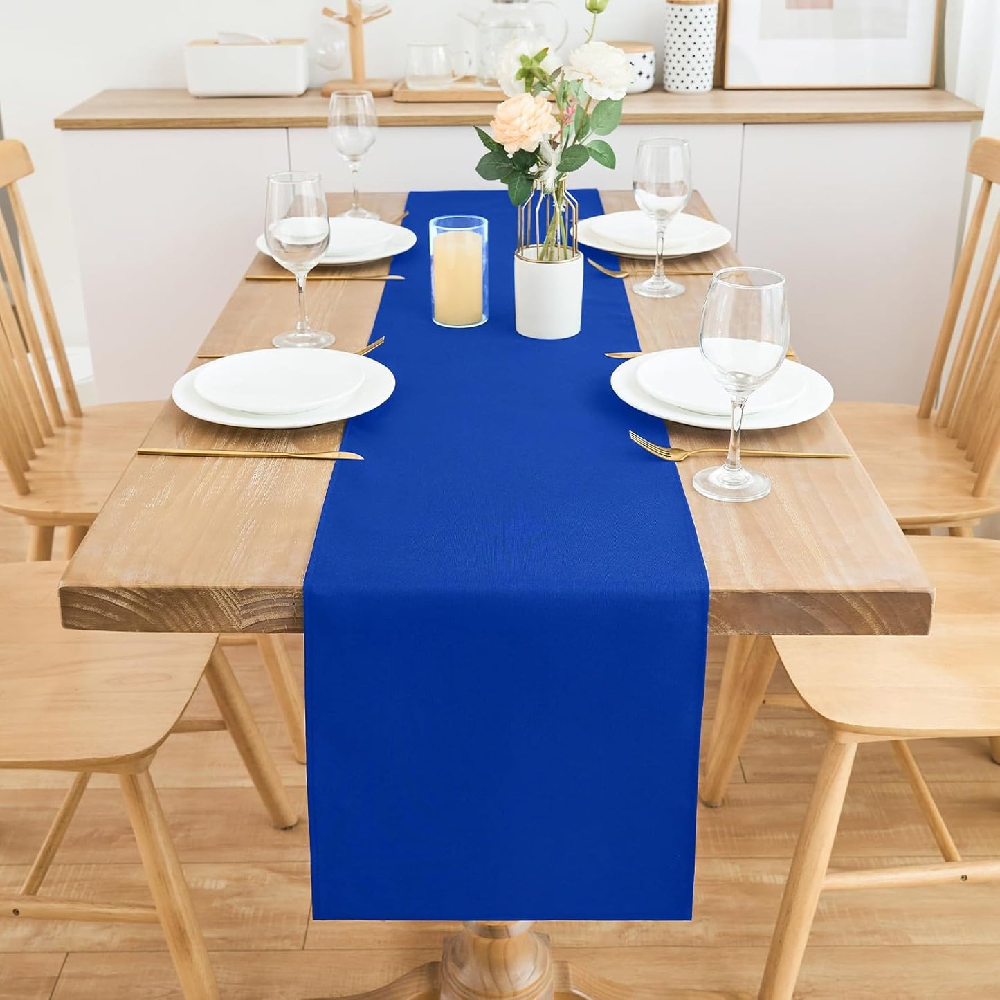 2 Pack Blue Table Runner 12 x 72 Inch Solid Color Farmhouse Runners Coffee Table Dresser for Daily Party Home Decoration