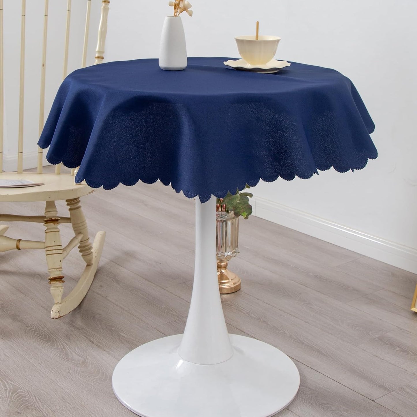 Round Navy Tablecloth 48 Inch Polyester Fabric Washable Table Cloth Decorative Wrinkle Resistant Solid Color Table Cover for Kitchen Dinning Party Wedding Camping