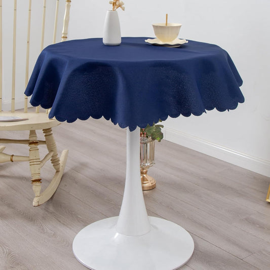 Round Navy Tablecloth 48 Inch Polyester Fabric Washable Table Cloth Decorative Wrinkle Resistant Solid Color Table Cover for Kitchen Dinning Party Wedding Camping