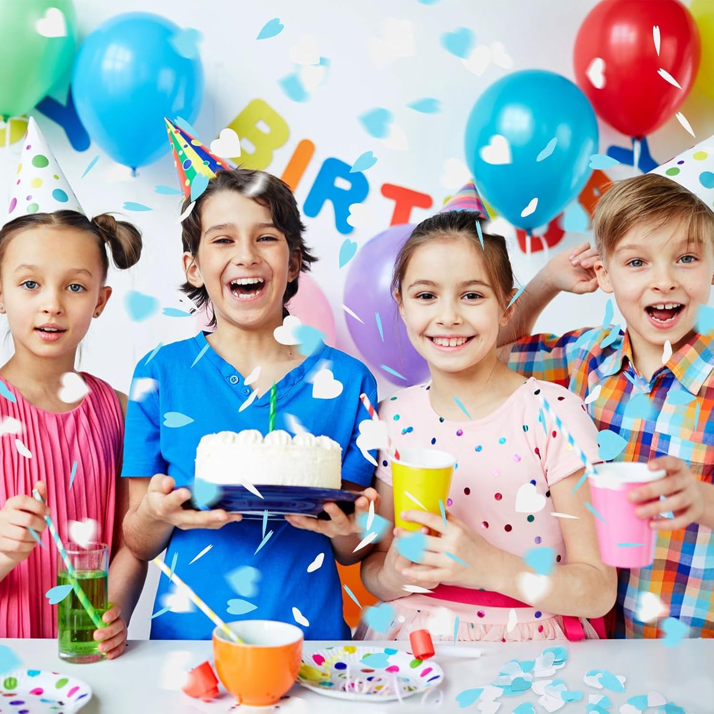 5000Pcs Heart Confetti, Table Confetti Hearts Shaped for Valentine's Day, Wedding Birthday Party Balloon Decoration (Blue/White)