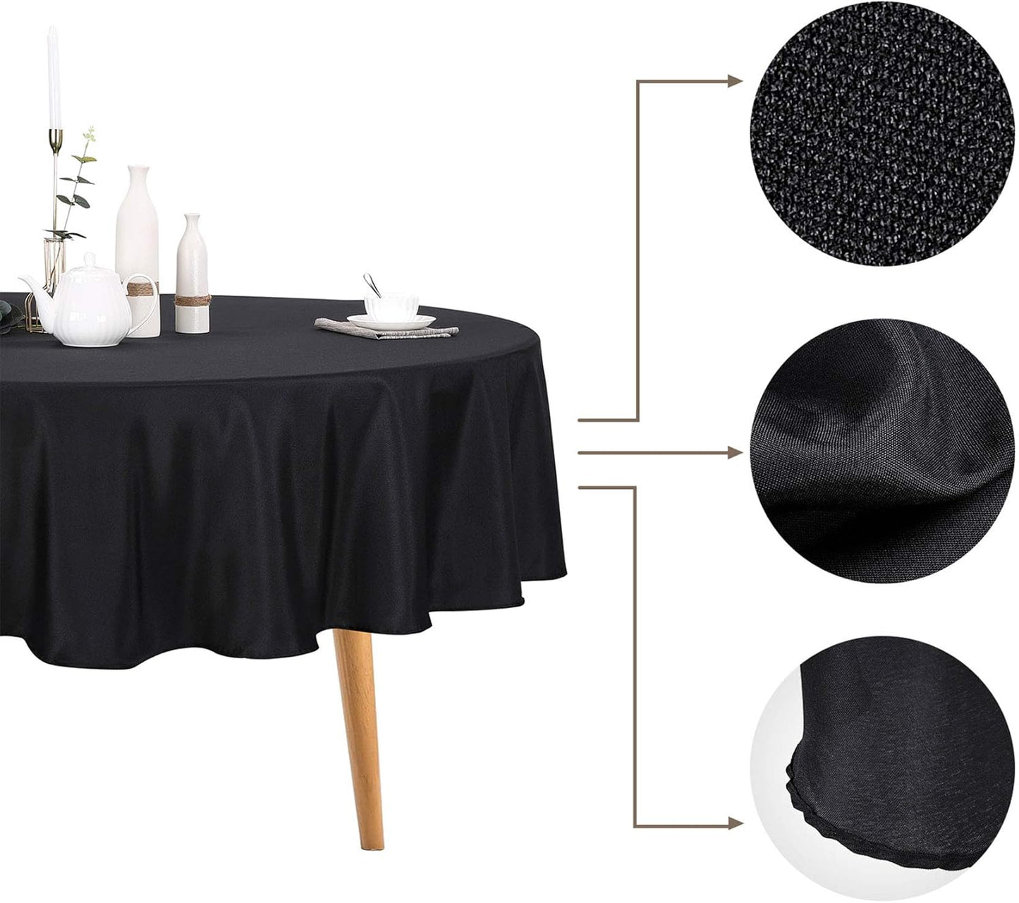 Ascoza 2pack 120 Inch Black Round Tablecloth in Polyester Fabric for Wedding/Banquet/Restaurant/Parties