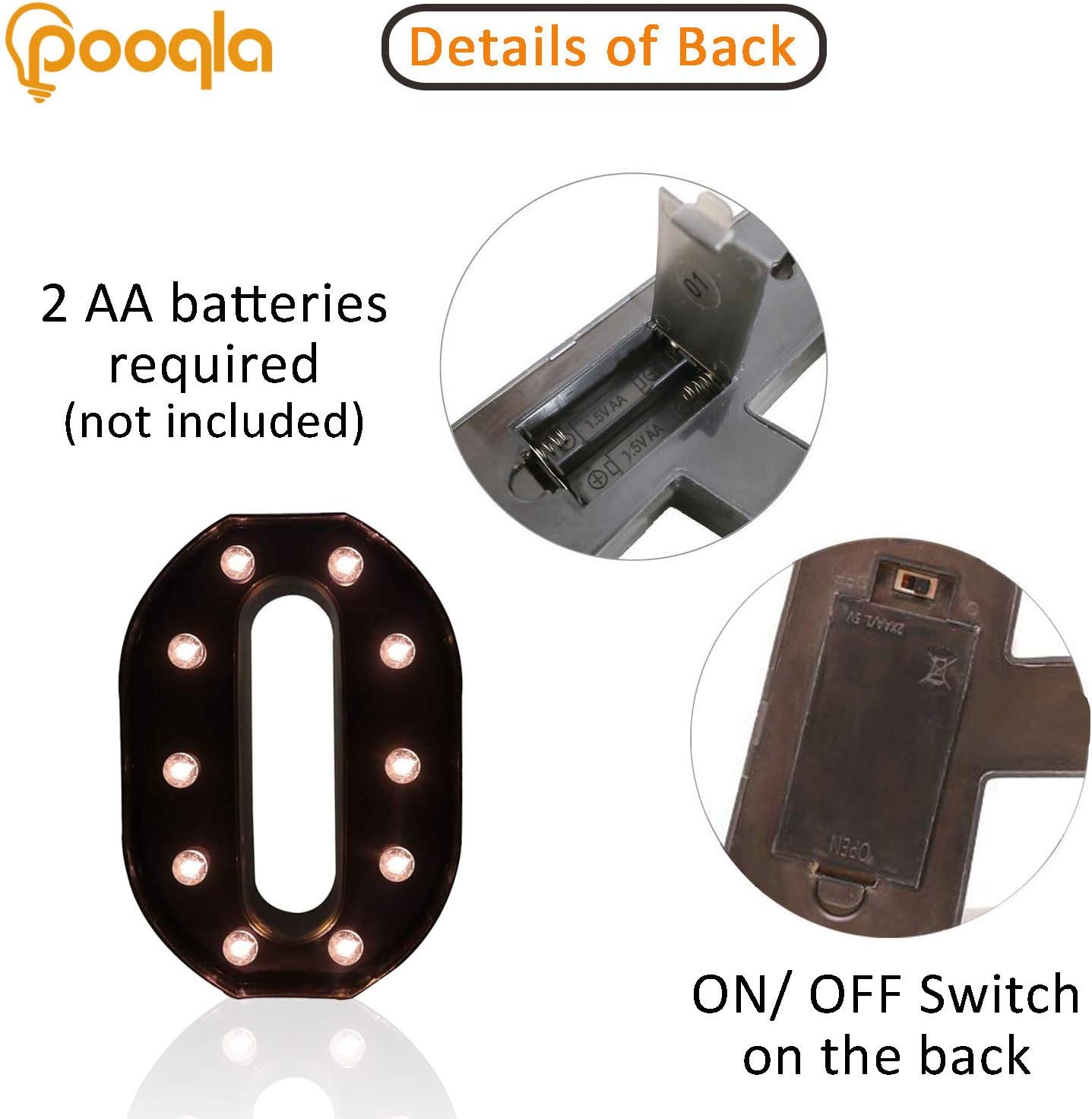 Decorative LED Illuminated Letter Marquee Sign - Alphabet Marquee Letters with Lights For Wedding Birthday Party Christmas Night Light Lamp Home Bar Decoration O, Black