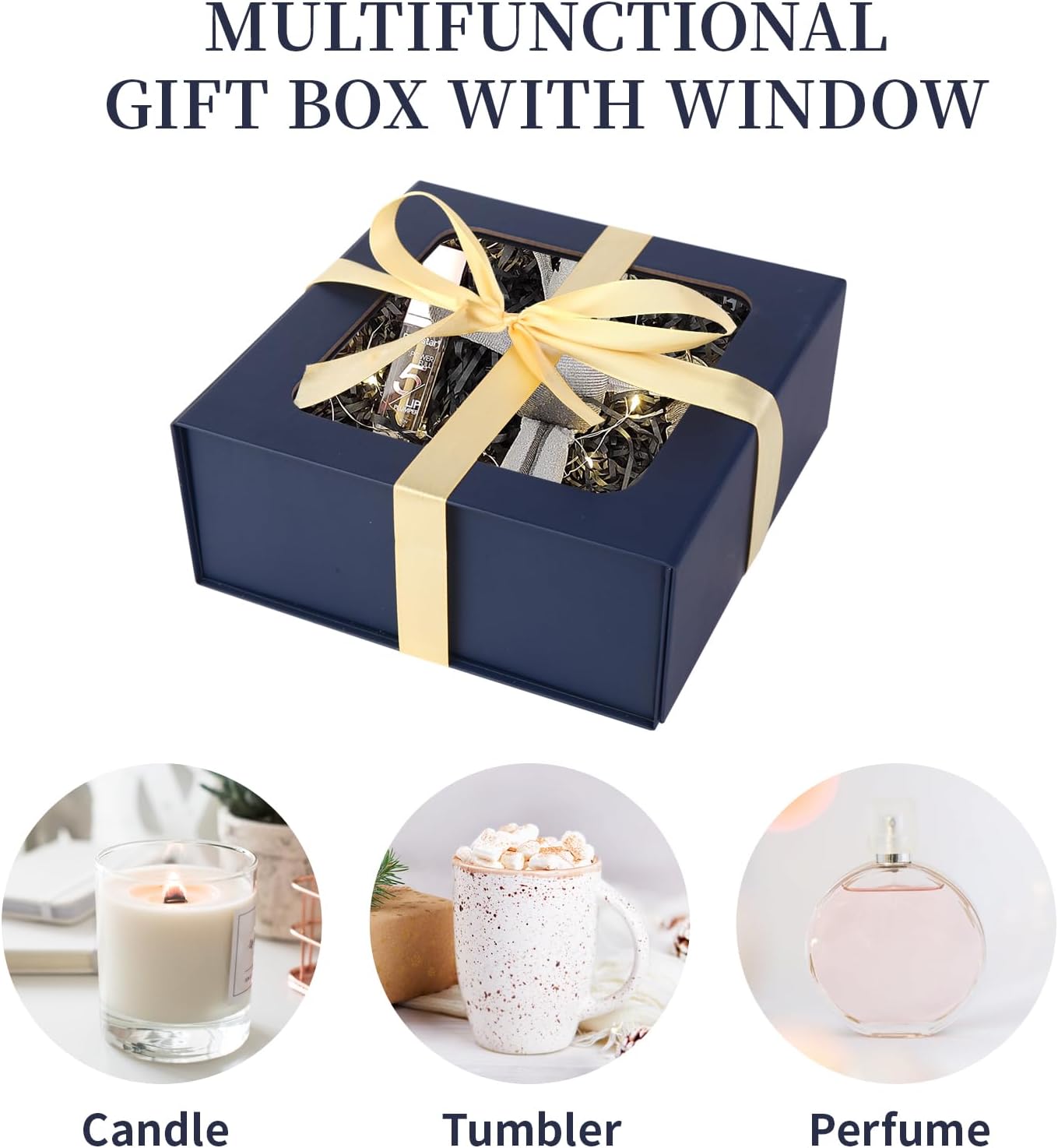 TIACABO Blue Gift Box with Window,7.5"x7.5"x3.1" Bridesmaid Boxe for Gifts Giving,Birthday Gift Boxes with Magnetic,Closure Lid Gifts Boxes for Presents,Cute Box,Luxury for Gift Packaging