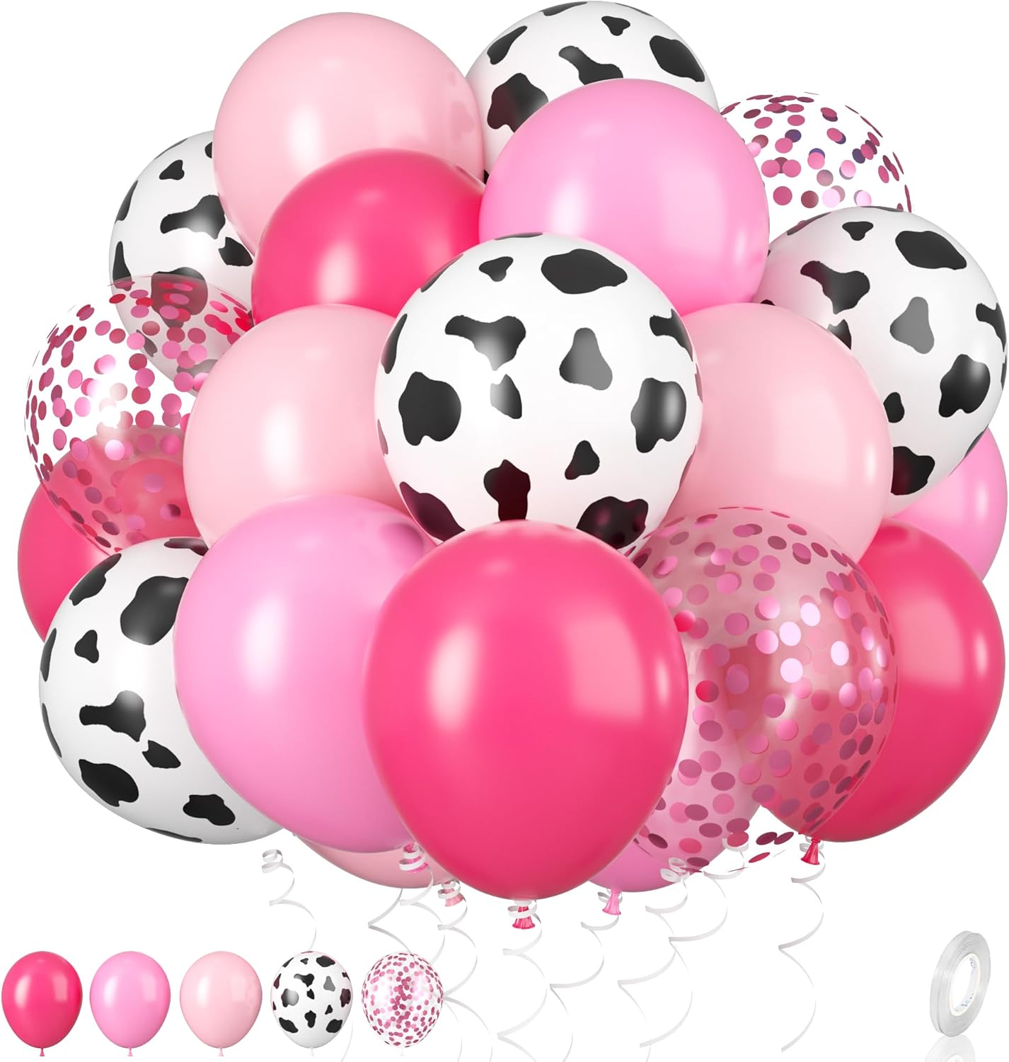 Cow Balloons, 12 Inch Pink Cow Print Balloon Hot Pink Pastel Pink Confetti Pink Helium Latex Balloons for Birthday, Girls, Cow Print Party, Cowgirl Rodeo Party, Farm Party Decorations Supplies
