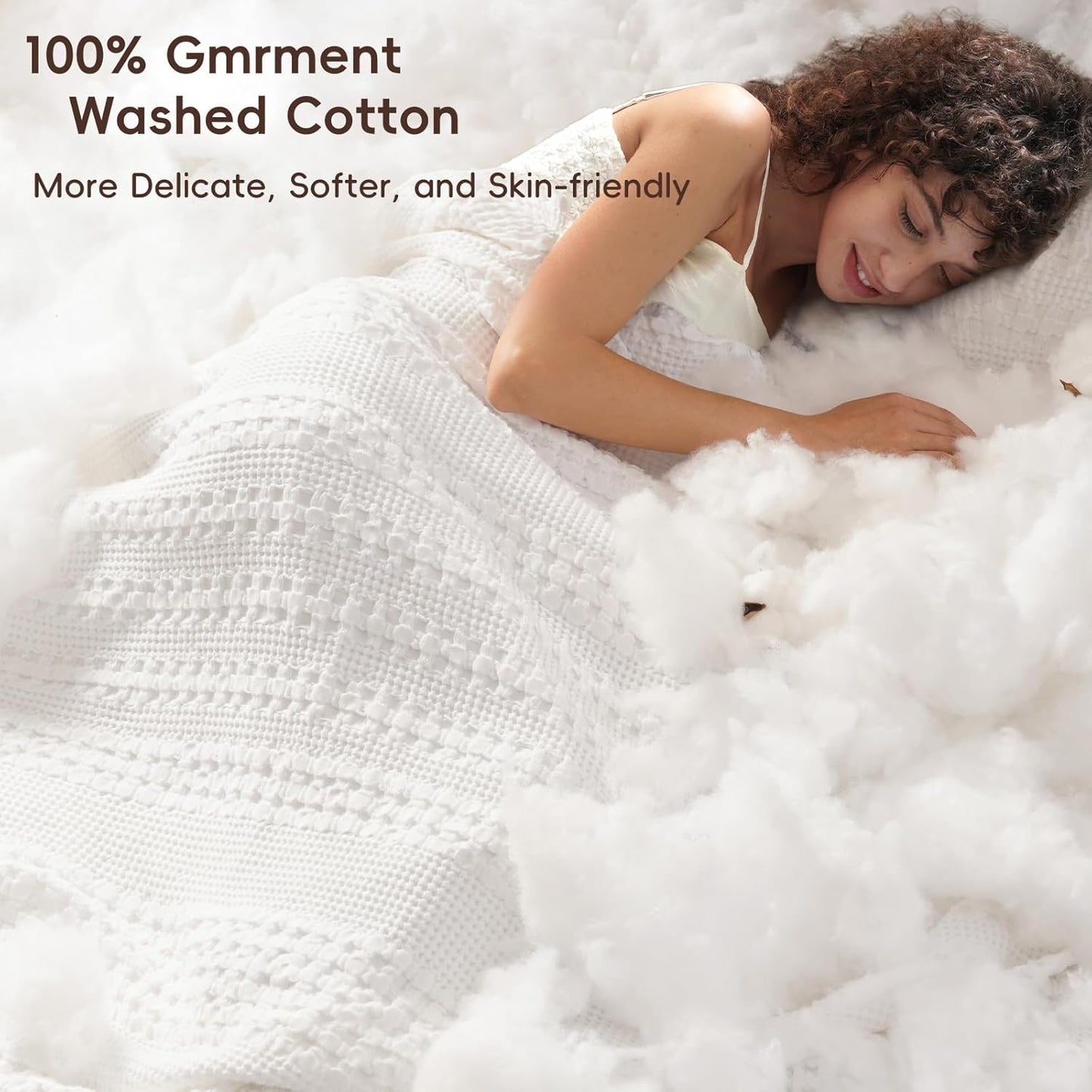 PHF 100% Cotton Waffle Blanket Oversized King 120"x120", Lightweight Breathable Extra Large 10'x10' Blankets for Bed, Giant Big Luxury Aesthetic Woven Bedding for Home Decor, White