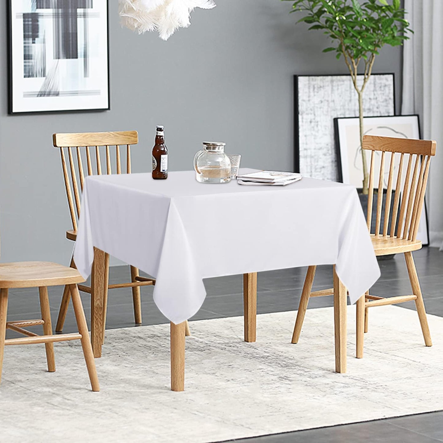 sancua 2 Pack White Tablecloth 54 x 54 Inch, Stain and Wrinkle Resistant Square Table Cloth - Washable Polyester Table Cover for Dining Tables, Buffet Parties and Camping