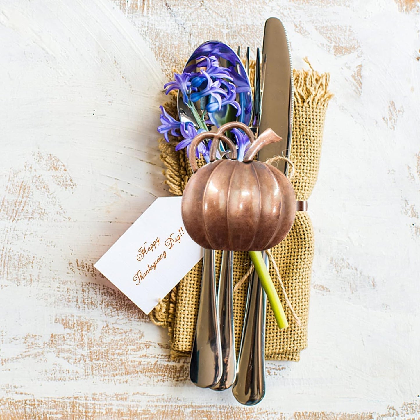 Halatool Pumpkin Napkin Rings Set of 12, Alloy Fall Napkin Rings Thanksgiving Halloween Dinner Tables Holders for Thanksgiving Weddings Holidays Gathering Dinner Party (Bronze)