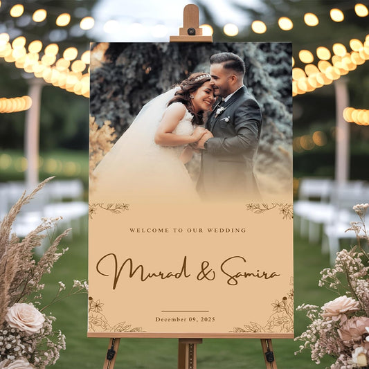 Personalized Bride & Groom Wedding Welcome Sign with Photo, Custom Picture Board for Ceremony or Reception, Canvas Poster Decor for Weddings, Anniversary, Bridal Party, Celebration