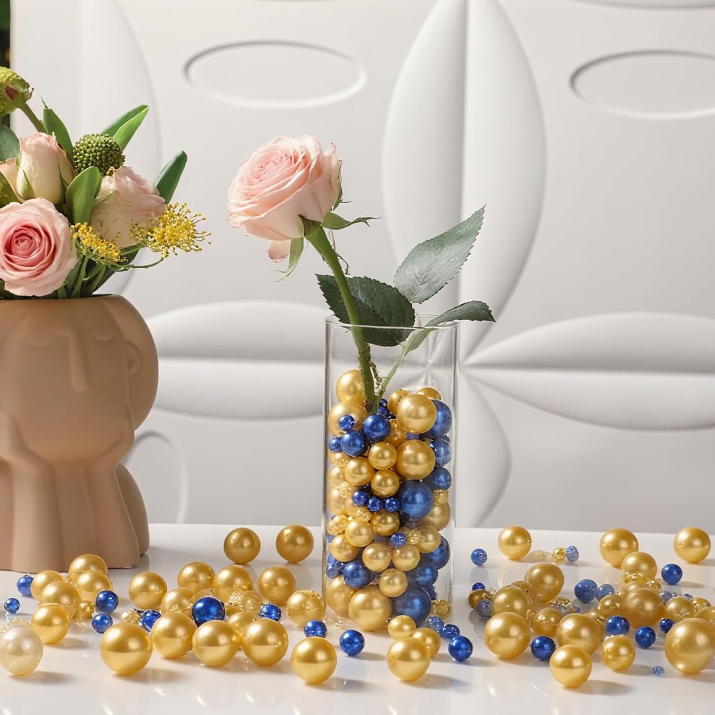 200 Pcs Vase Filler Beads Gold and Blue Pearl Beads for Vase No Hole Pearls for Centerpieces Vases DIY Home Table Party Decor DIY Wedding 8/14/20mm