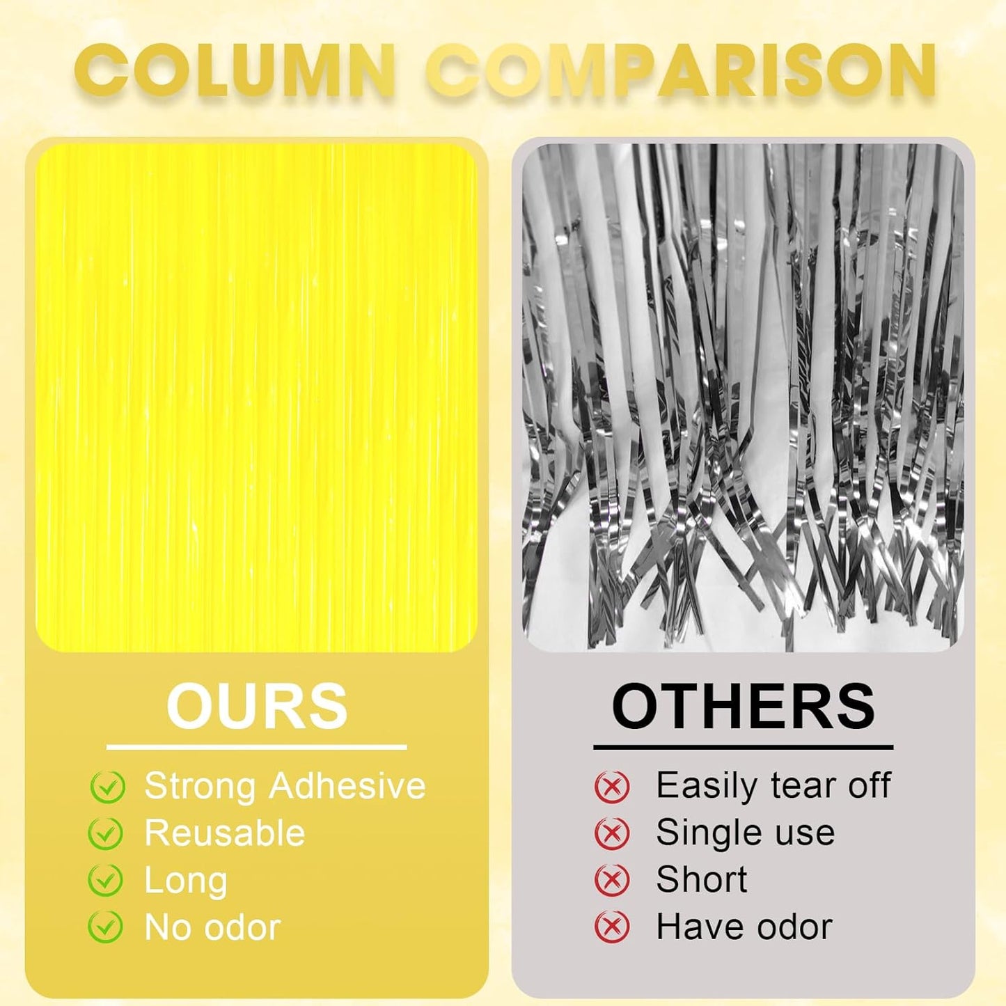 2 Pack Pastel Yellow Tinsel Foil Fringe Curtains, Yellow Party Decorations, Metallic Tinsel Party Streamers Backdrop for Birthday Baby Shower Graduation Gender Reveal Party Decorations