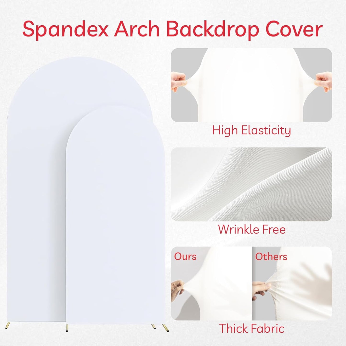 Set of 2 Arch Backdrop Cover, High Elastic Wrinkle-Resistant Arch Cover, Spandex Fabric Thick Opaque Round Top Chiara Backdrop for Wedding Birthday Baby Shower Garden Decor 6FT, 7.2FT, White