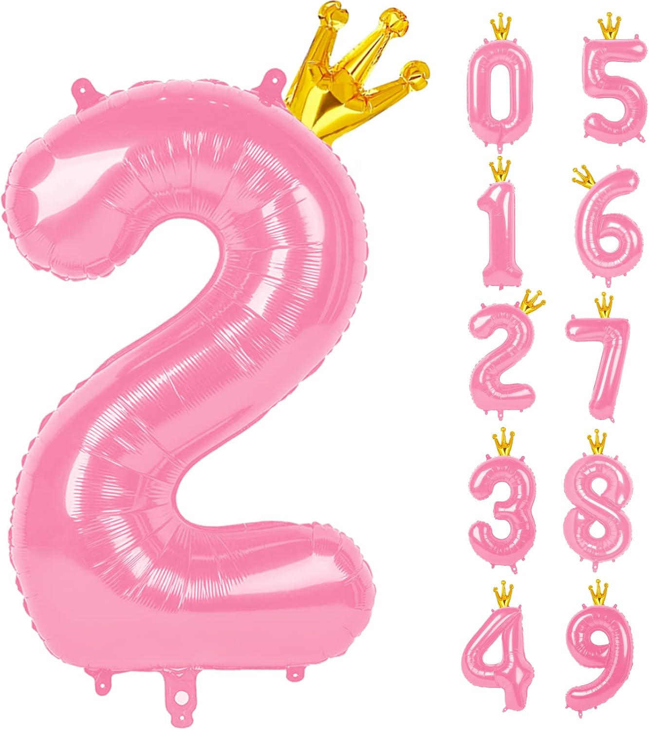 40 Inch Pink Number Balloon 0-9(Zero-Nine) with Crown, Big Size Happy Birthday Balloon, Foil Helium Big Number Balloon for Birthday Party,Wedding, Anniversary (PINK 2)