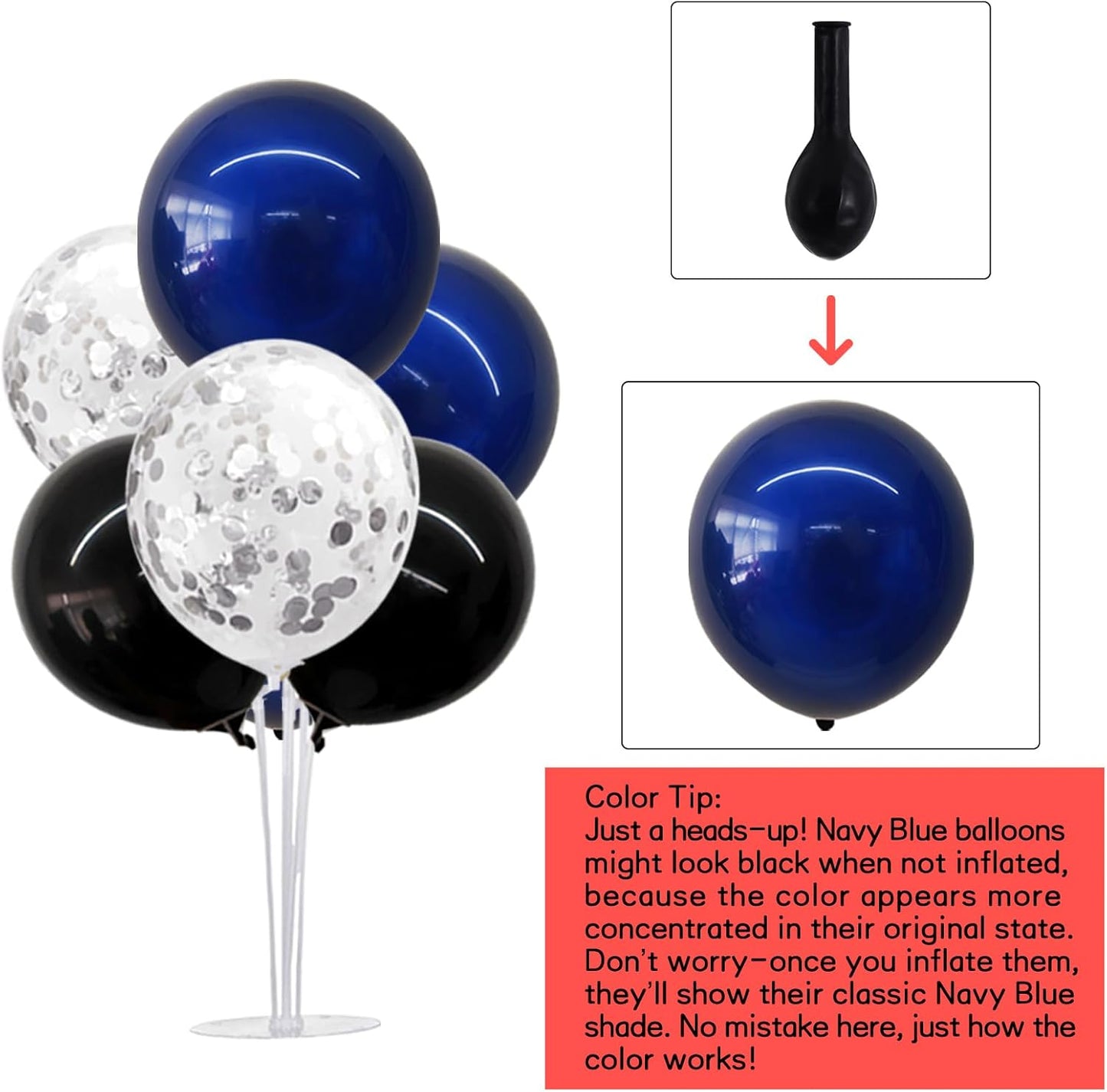 TONIFUL 4 Set Black Blue Silver Confetti Balloon Centerpieces for Table,Balloon Stand Kit for Graduation Decorations 2025 Blue Party Decorations,Retirement,Anniversary,Birthday Decoration for men